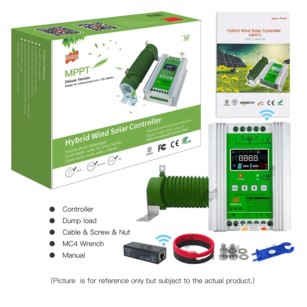 2000W 48V MPPT Wind Solar Hybrid Controller Charge Regulator Deluxe Version Lithium with WIFI PC Mobile