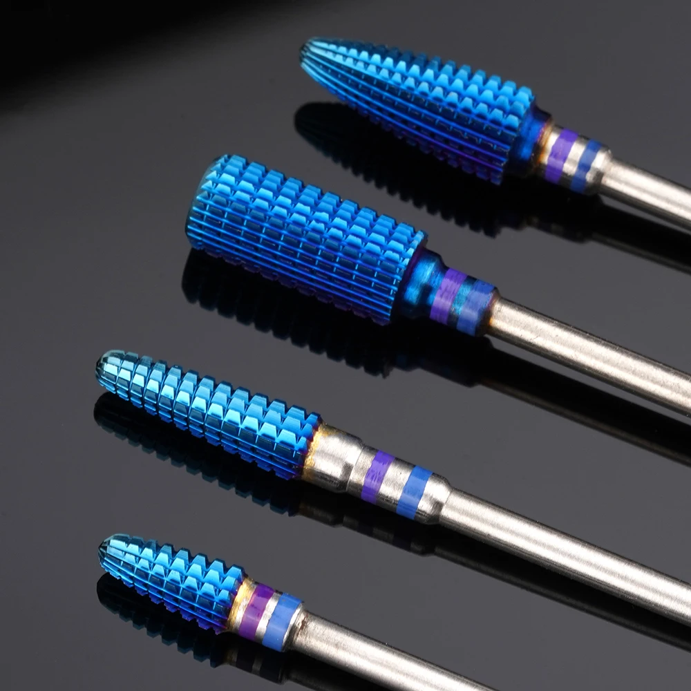 High Quality Nail Bit Blue Tapered Pedicure Manicure Tools Sharp E File 5 in 1 Volcano Tungsten Carbide Nail Drill Bits