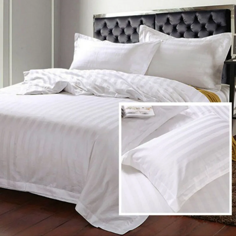 Bleached white cotton stripe fabric for hotel bedding