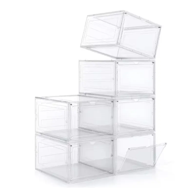 Hot Sale Sneaker Drop Front Shoe Box Shoe Storage Boxes Clear Transparent Stackable Plastic Shoe Box Display Case