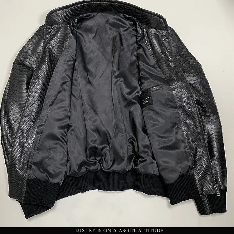 Luxury real python snake skin genuine python leather men bomber jacket, luxury leather jacket men, men bomber leather jacket