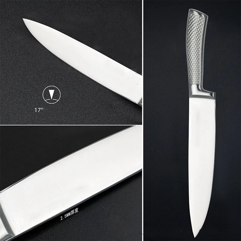 Stainless steel 14-piece knife set All steel knife set Acacia wood knife holder combination