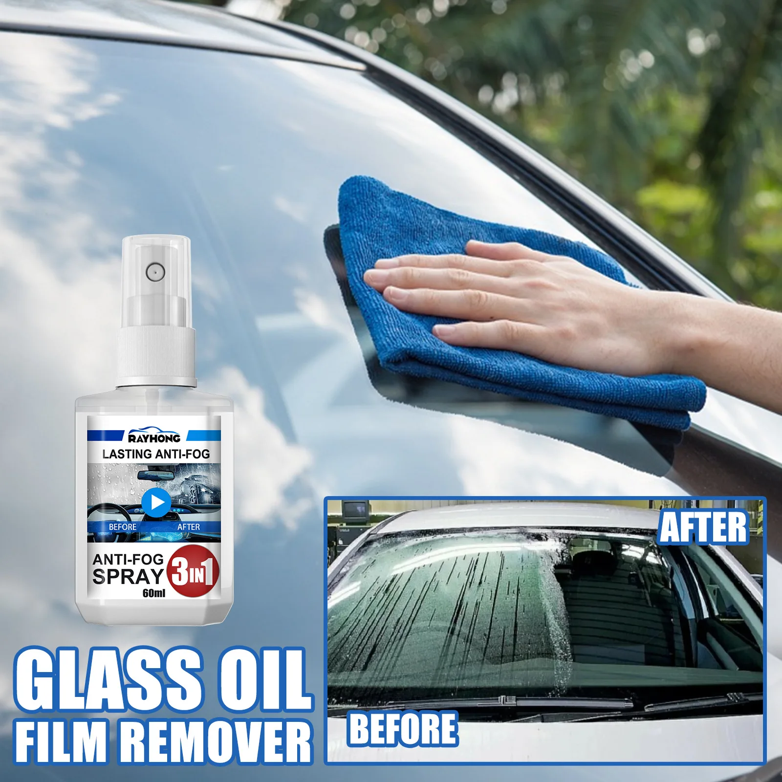 C0892 3-in-1 car anti fog agent  car windshield front and rear home dual purpose cleaning rain and anti fog agent