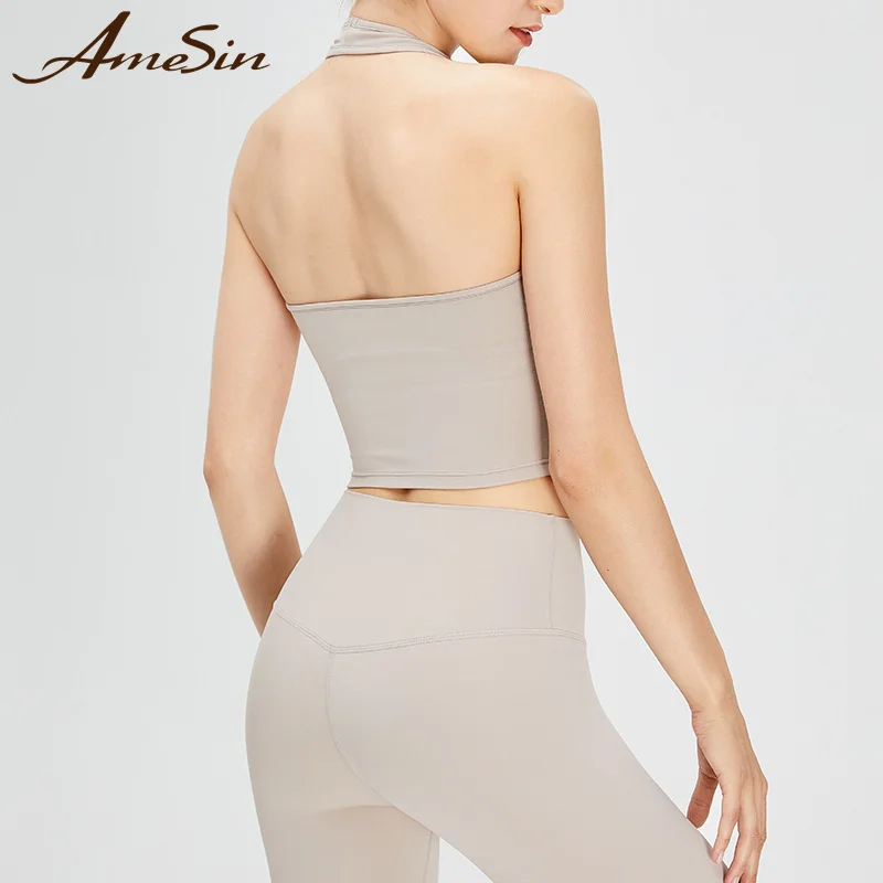 HOT SELLING Private label workout  bra for women FREE SAMPLE halter neck backless sports bra