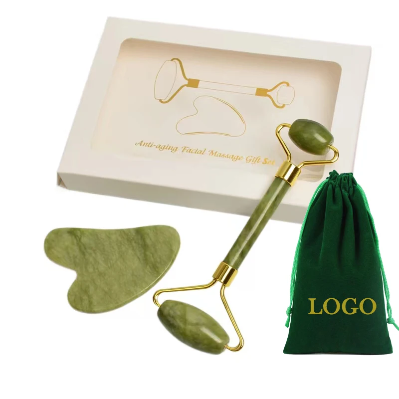 Green Xiuyan Noise Free Massager Natural Face Massage Facial Roller Jade Rodillo De Jade Roller On Face Jade gua sha Stone