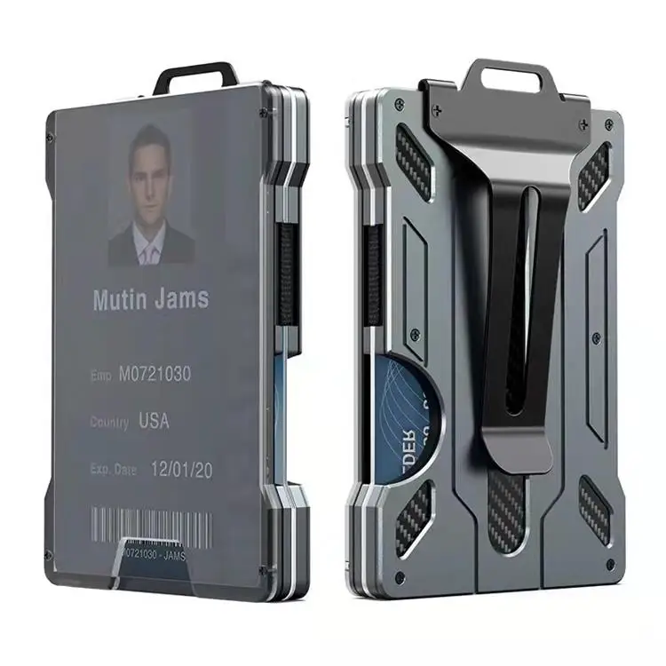 Newest RFID Blocking slim carbon fiber wallet For Men Metal Money Clip Credit card holder wallet