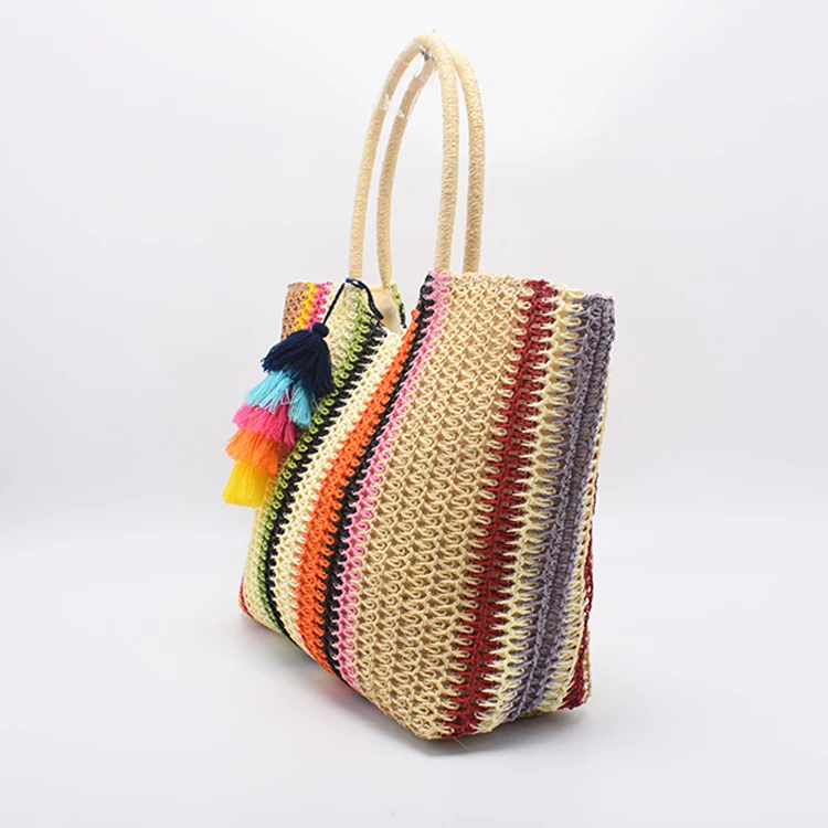 Hot sale products Fashion Shopping hand bags New Crochet color tassel Beach Bags
