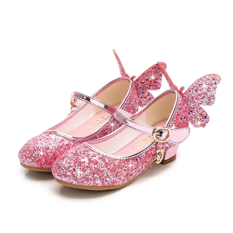 
Fashion Children Princess Leather Crystal Kids Dress Shoes High Heels 