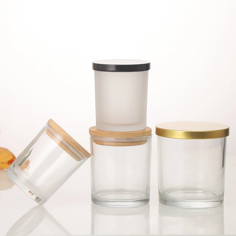 wholesale custom large small  unique ceramic clear frosted black empty glasses amber container candle jars