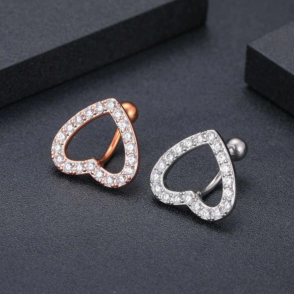 Fashion piercing jewelry Surgical Steel Belly Button Rings Summer Piercing Jewelry Pave Cz Crystal Heart Belly navel Button Ring