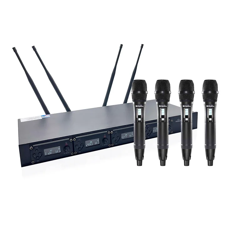 UHF High sound quality Conference karaoke  4 channels wireless console dual receiver microphone