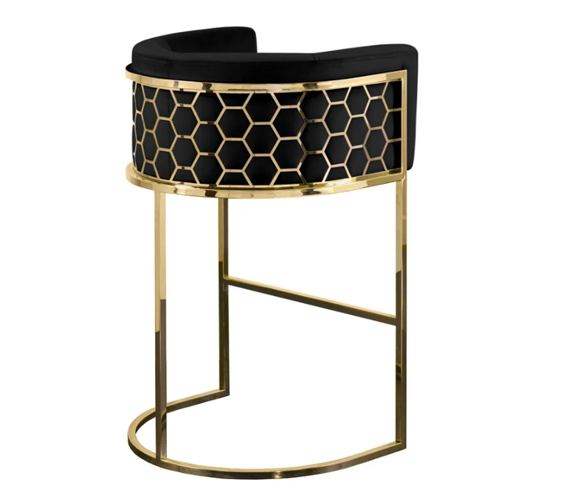 New Bar Furniture Modern Multicolor Metal Bar Stool Upholstered Velvet Fabric Bar Stool With Honeycomb Backrest