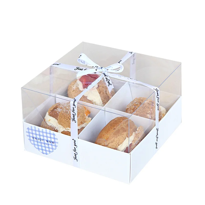 New Design White Lattice Dessert Packaging Box 4 Holes Egg Tart Packing Box Mousse Cup Cake Pastry Packaging Boxes
