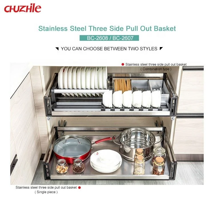 CHUZHILE Stainless steel Glass Plastic Storage Dish Drawer basket with soft closing
