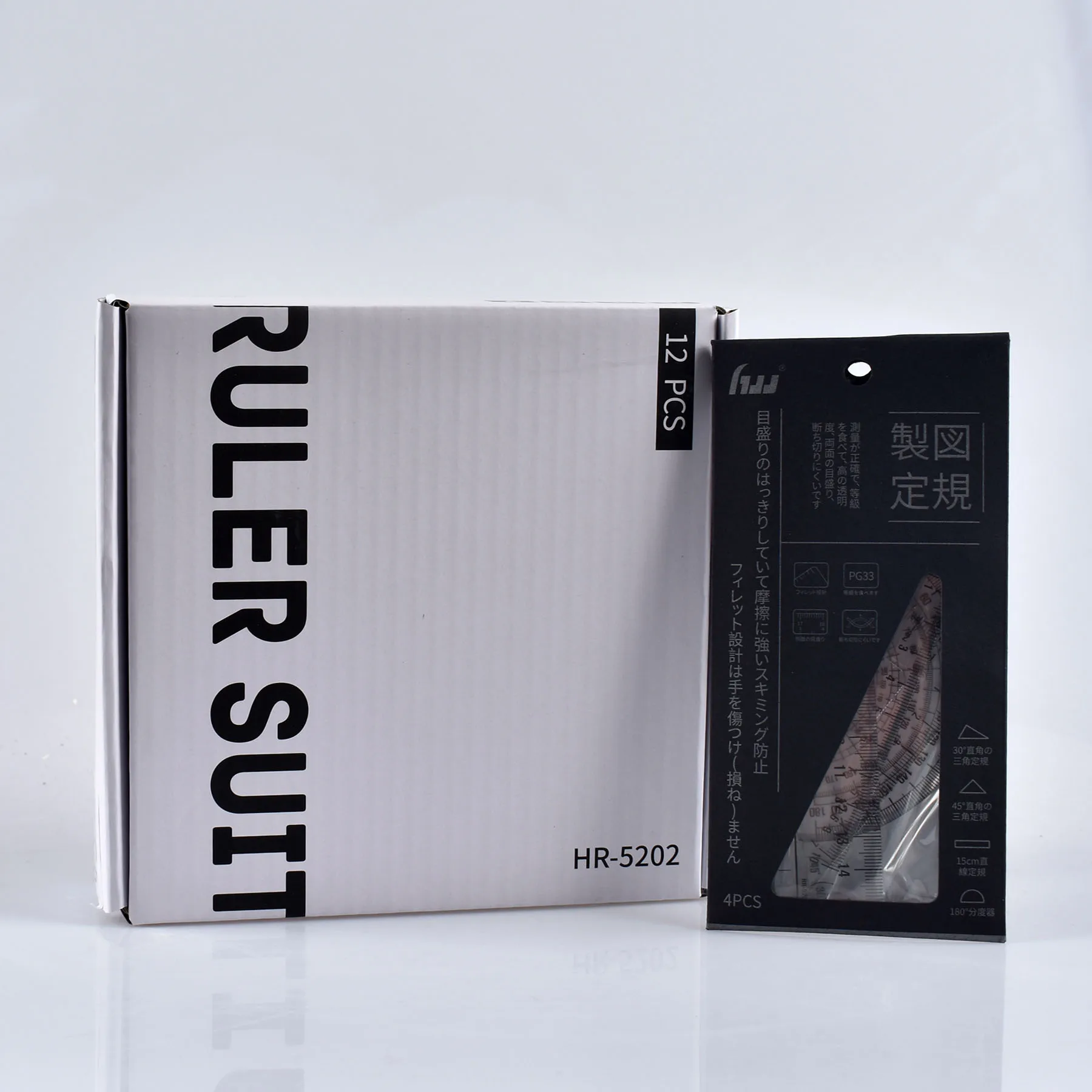 Haiwen brand high  quality back to school ruler set student15CM plastic t  ruler set square protractor math set