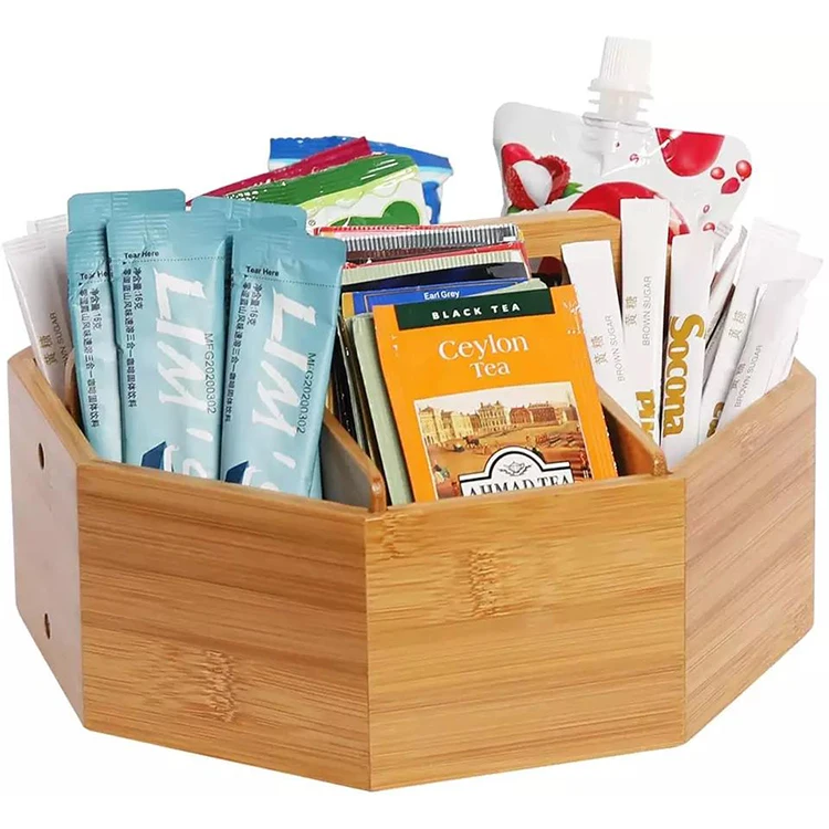 Food Safty Wooden Storage Box Snake Organizer Rotating Bamboo Tea Box for Kitchen