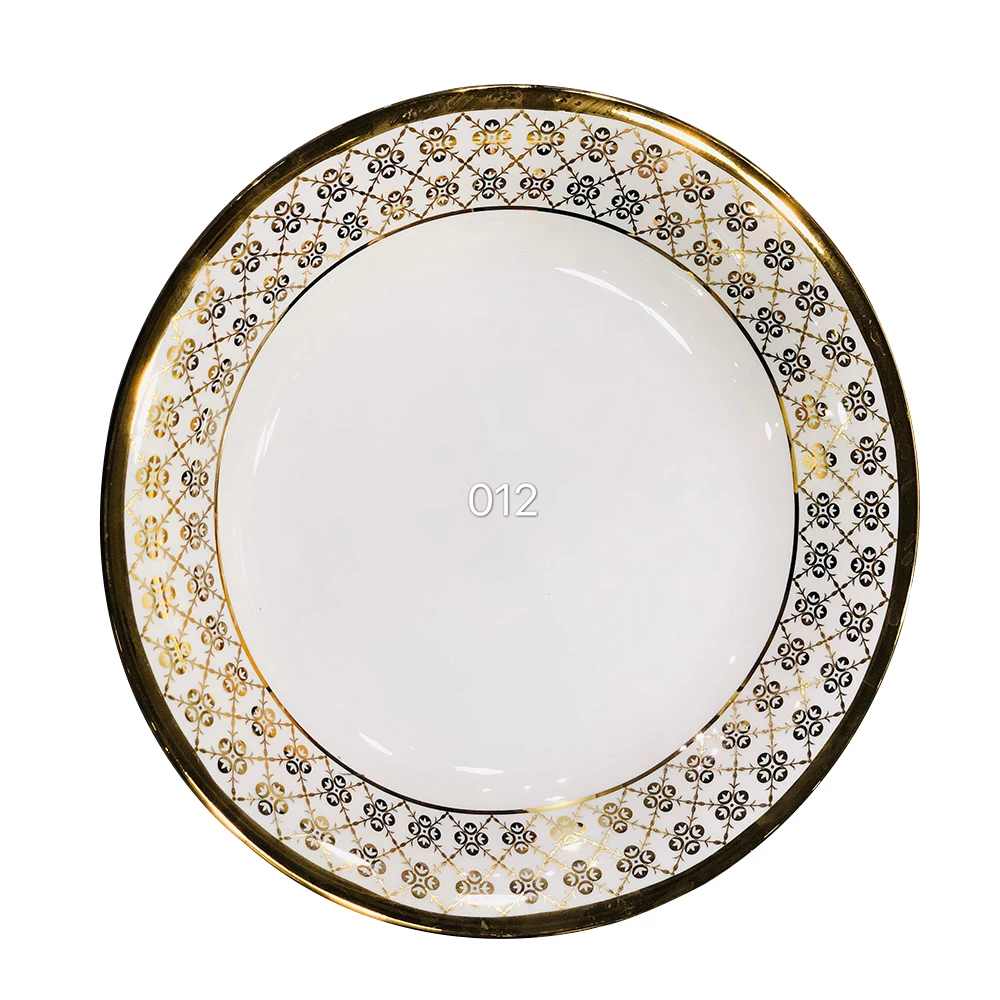 Customized Wholesale White Decorative Gold Rim Moroccan Bone China Charger Dinner Plates Set For Kitchen Cake Dessert Fruit