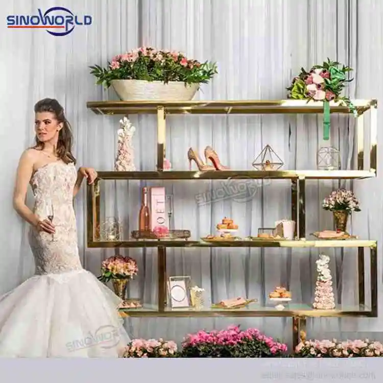 Wholesale luxury gold wedding party event banquet furniture wine rack shelf