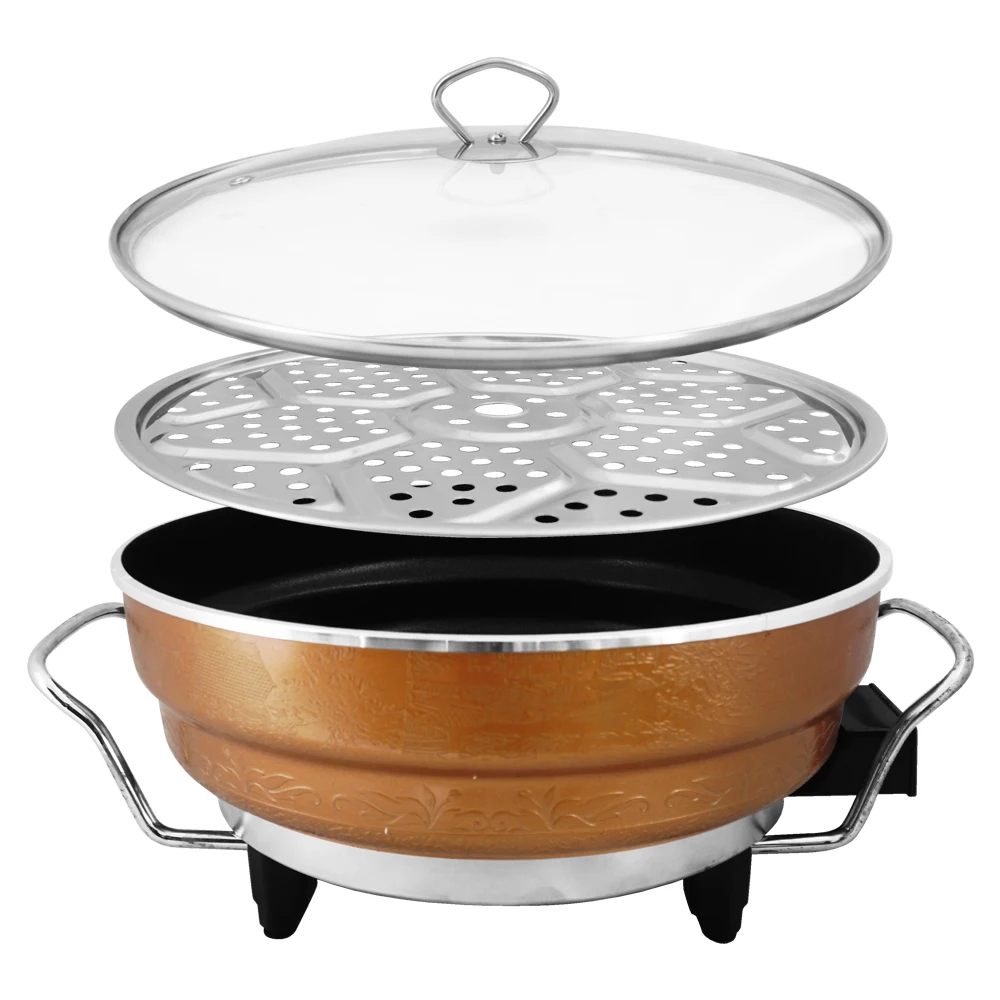 2023 Multifunction Chinese and Korean Cooker Soup Hotpot Steam Electric Heating Insulated Hot Pot with Food Steamer for Cooking