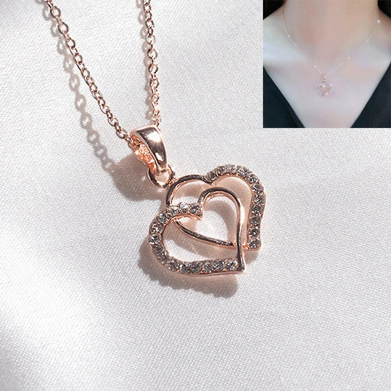 New Factory Supply Gift Jewelry Wife Girls Interlocking Heart Collar Necklace For Women Lovers