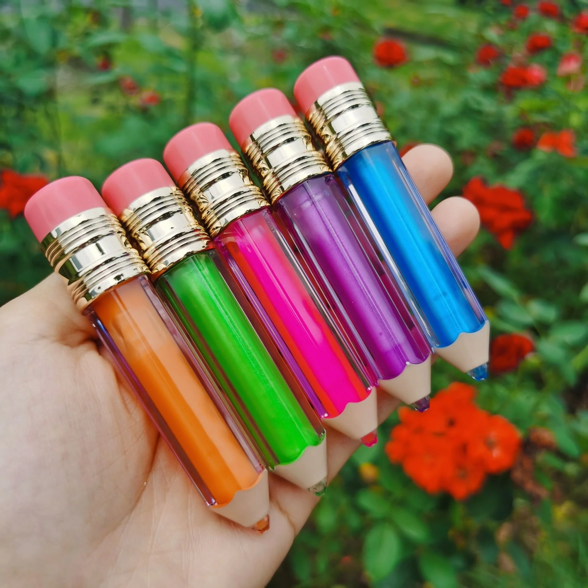 2021New Base Vendor Private Label Clear Custom Vegan Glitter Girl natural Wholesale Cute Pouches Flower Lipgloss Lip Gloss