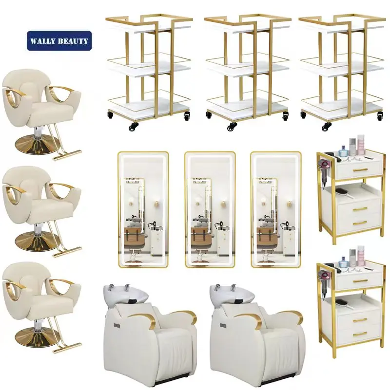 Wallybeauty white and gold hair salon furniture set hair salon equipment set furniture modern