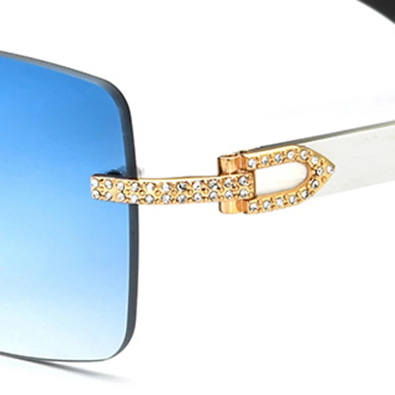 2024 Rhinestone Square Sunglasses Luxury  Fashion Men Rimless Glass Shade Eyewear Buffalo Horn Diamond Carter Sun Glasses 10070