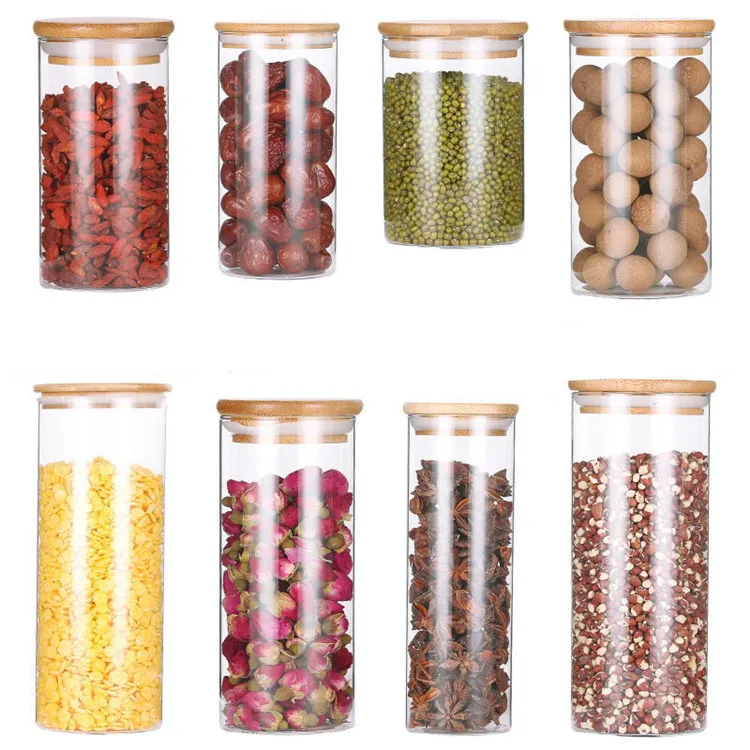 Multilayer food storage jar borosilicate glass canister with bamboo lid for storage