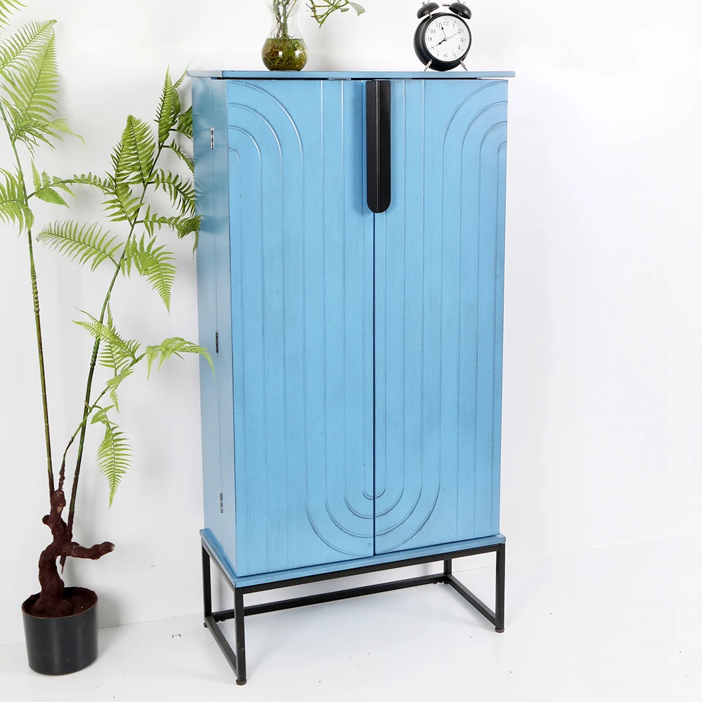 Classic Blue Vintage Design Tall Side Cabinet Storage Sideboard Cabinet