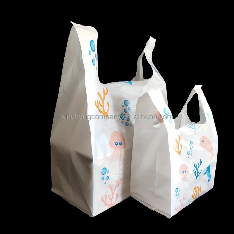 Supermarket Carry Bags Shopping Bags Cheap T-shirt Plastic Wholesale Plastic Customized Size Thickness Package Grocery Bags PLA