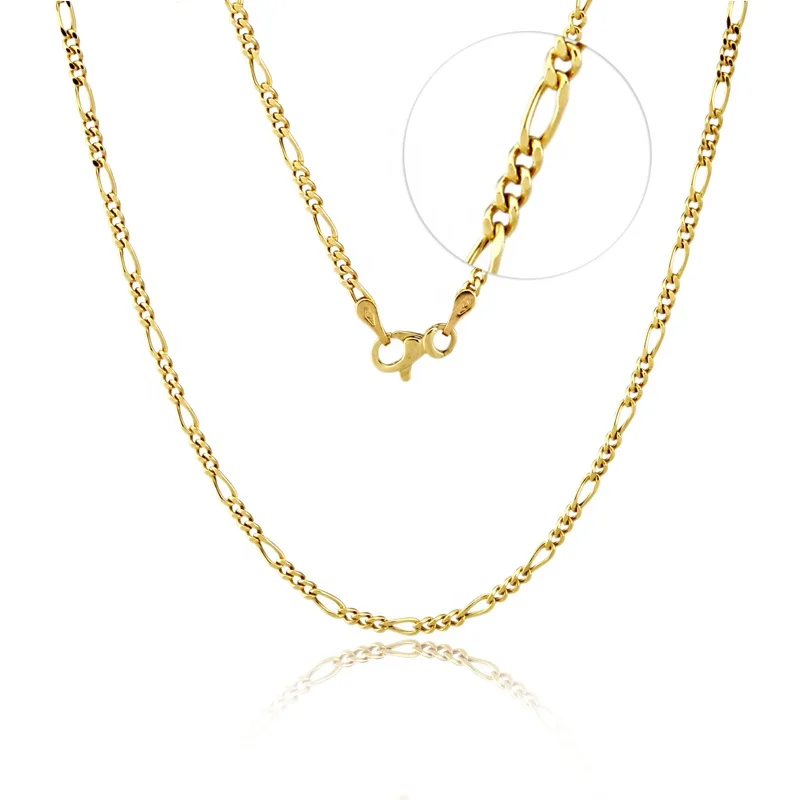 Ожерелье-цепочка Figaro из настоящего золота 18 карат для мужчин и женщин, ширина 3 мм, 4 мм, 5 мм, 6 мм