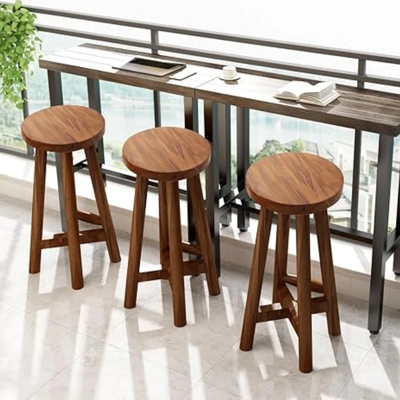 Premium Quality Factory Price Solid Teak Wood Barstool Bar Stool with Round Seat for Kitchen Island Counter