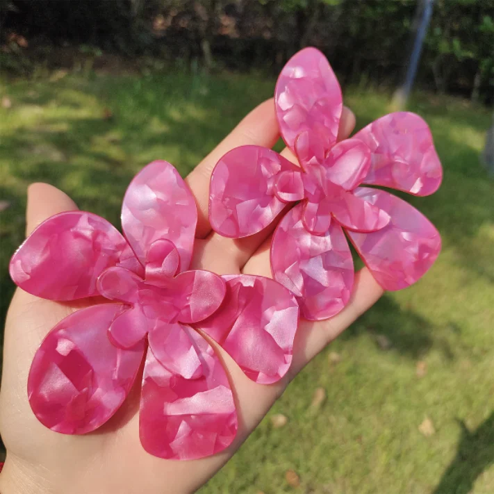 Trendy Black Exaggerated Acrylic Acetate Resin Large Flower Drop Earrings for Women Holiday Party Statement Jewelry