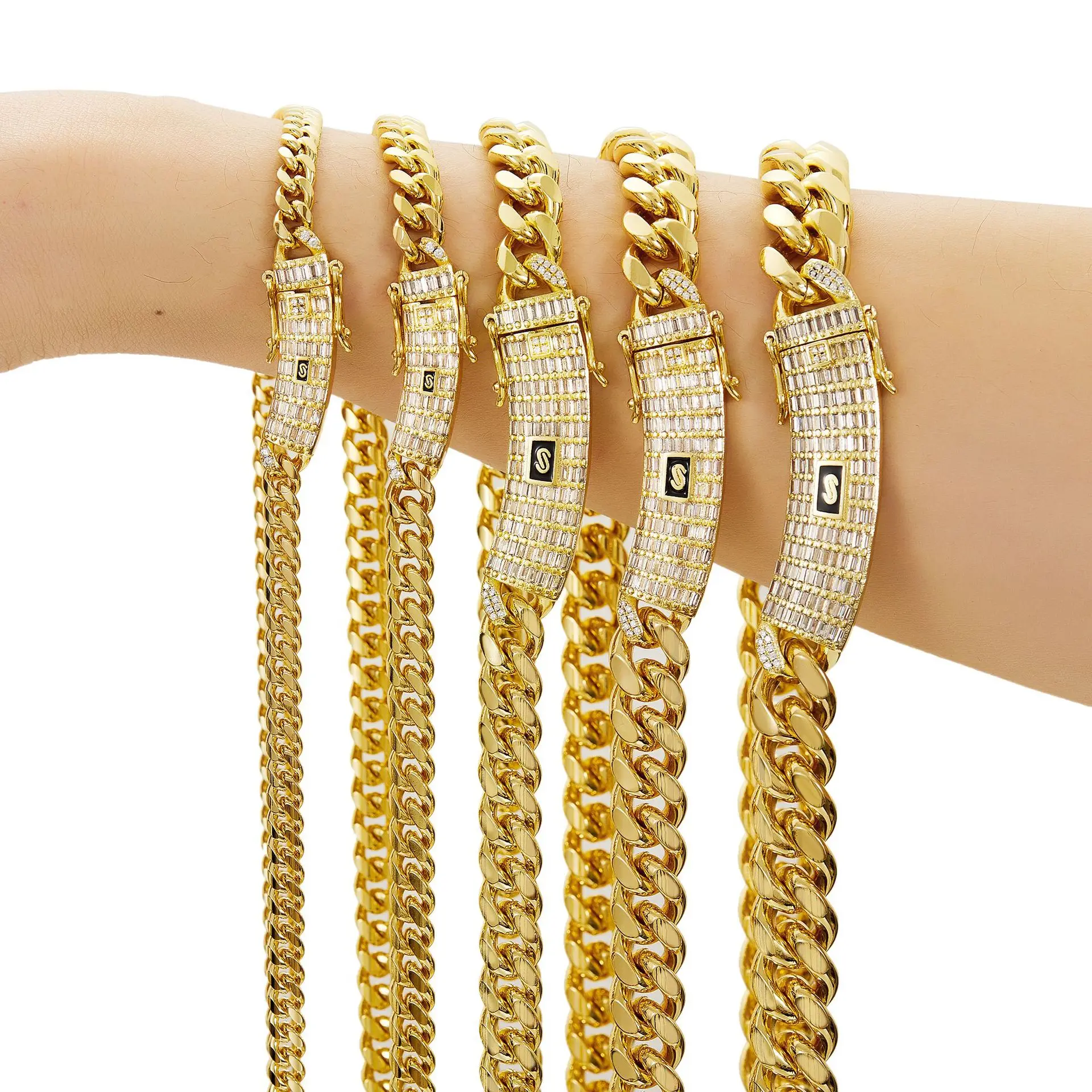 14k 18k Gold Plated 6mm/8mm/10mm/12mm/14mm Stainless steel Monaco Miami Cuban Link Chain Necklace Hiphop Monaco Chain Jewelry