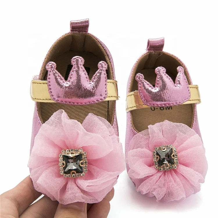 Wholesale Cute PU Leather crown bowknot princess dress party toddler baby girl shoes