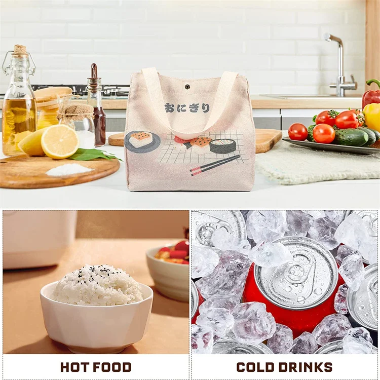 High quality Japanese style bento lunch carry bags thermal lunch tote handbag canvas shopping bag