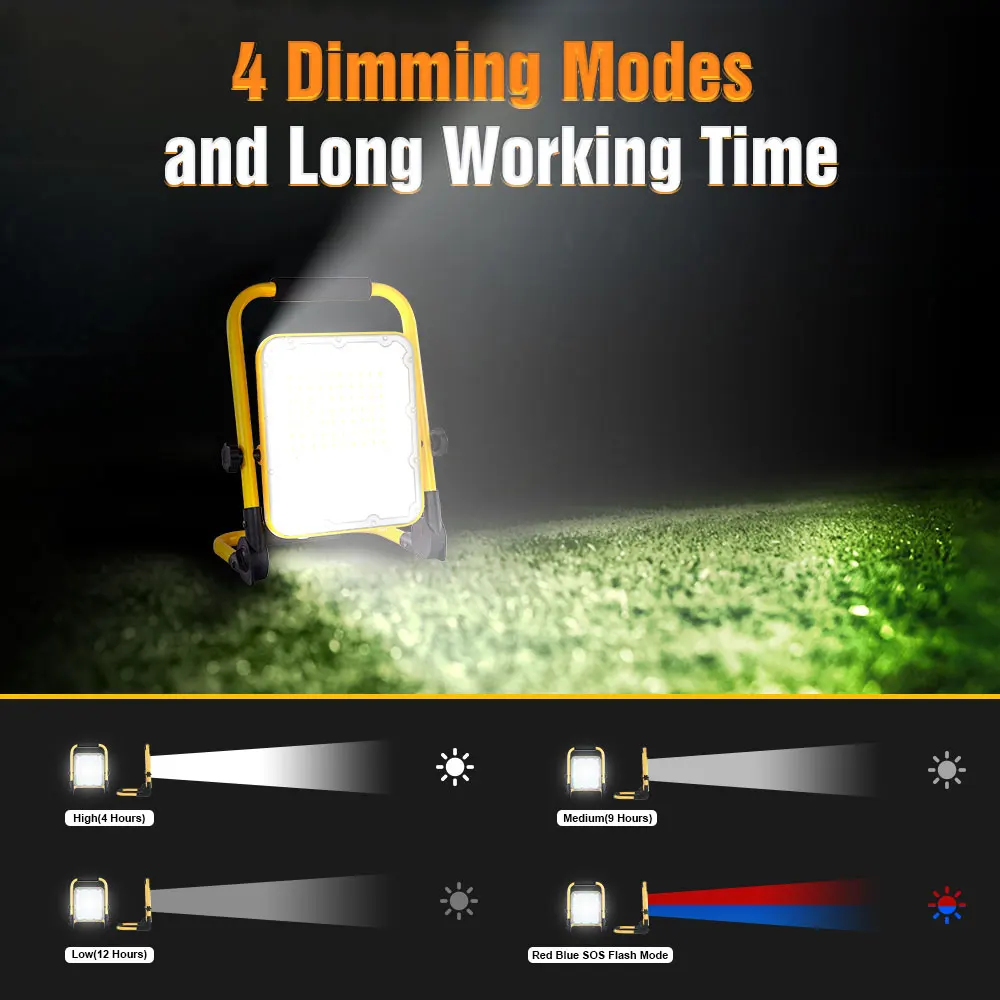 KCD Folding Handheld Portable Multi Function Job Site 12/24v 30w 45w 60w 100w Heavy Duty LED Work Lamp Rechargeable Work Light