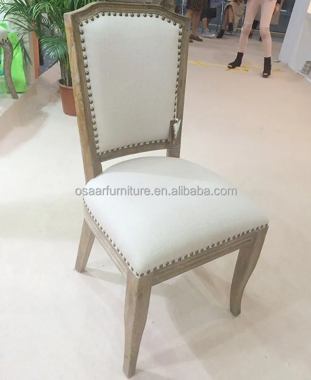 Vintage Restaurant Dining Furniture Antique Rivets Linen Curved Wood French Style Dining Chair