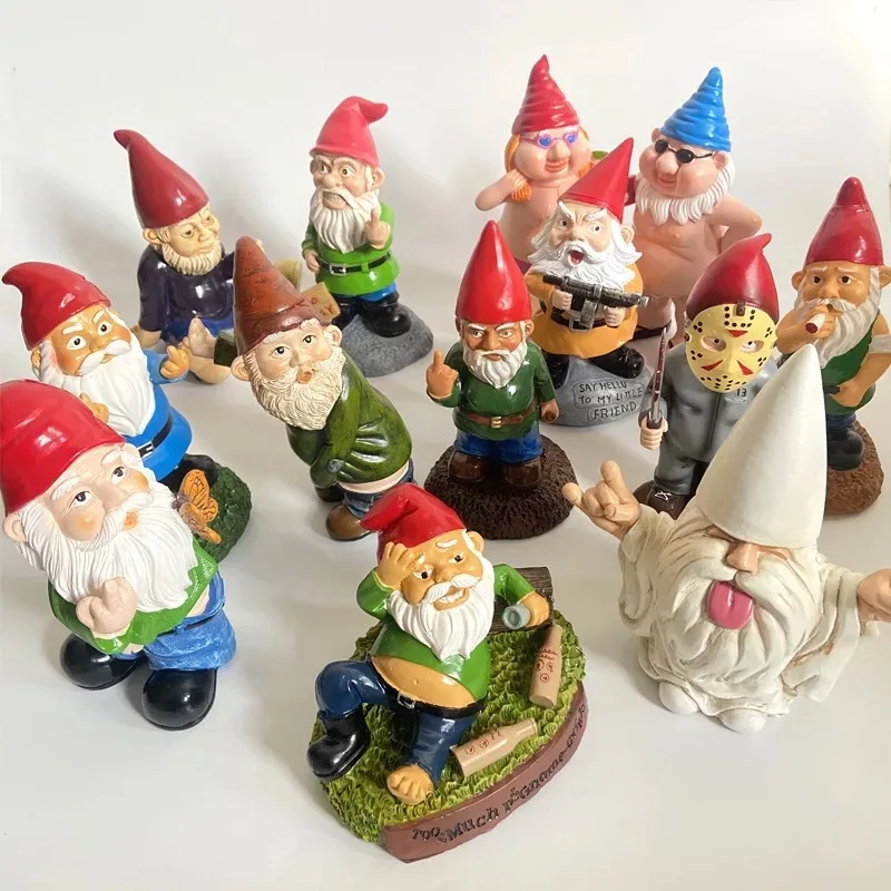 WH493 Mini Garden Ornament Dwarf Resin Crafts Gnome Statue Old Man Christmas Gift Resin Ornament  Garden Figurines Decoration