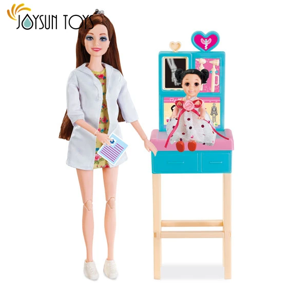 Doll Dressed in White Coat with Stethoscope With Exam Table and Accessories Doctor Doll