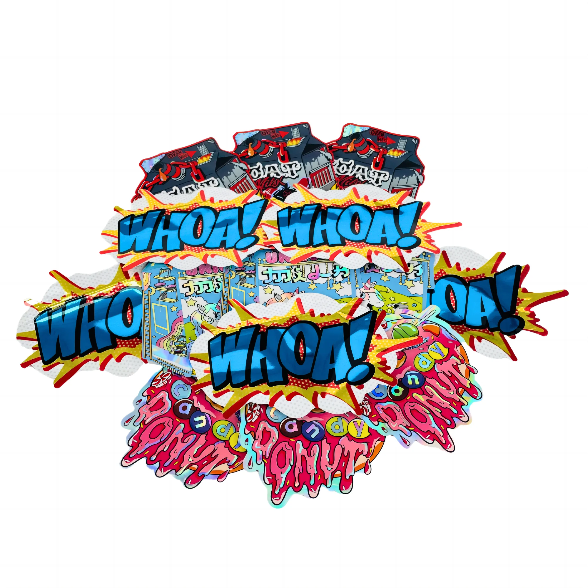 Holographic Candy Ice Cream Edible Flower 8th shaped Mylar Bag 3.5g Cut Out cali bags cookies Packaging cali packs 3