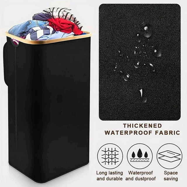 Combohome Foldable Bamboo Foldable Laundry Basket Storage