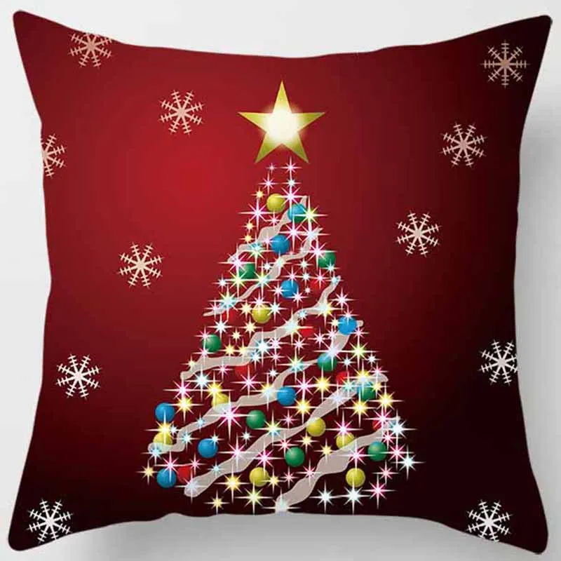 Merry Christmas Tree Snowman and Reindeer Print Socks Decorative Pillow Case Square Cushion Cover
