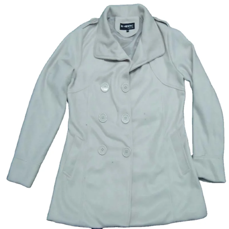 Blank Style  Mid-Length  Woolen Cloth With Belt Slim Double-Breasted Buttons Women Trench Coat