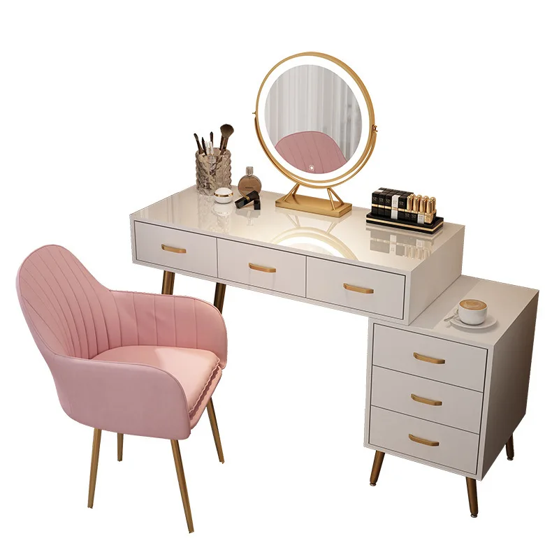 Large capacity glass vanity dressing table 6 drawer white color mirror for Bedside storage cabinet bedroom