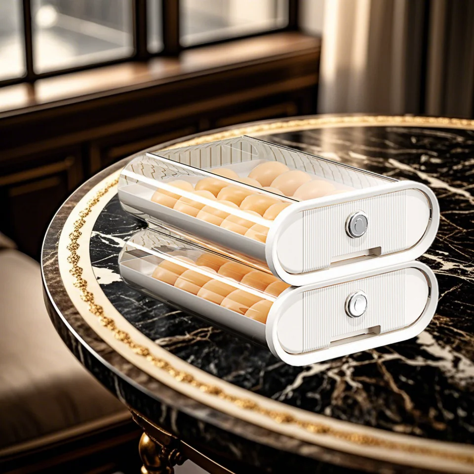 New drawer type rolling egg box Bracket Multi layered Stackable Side Door Refrigerator Storage Rolling Egg hold