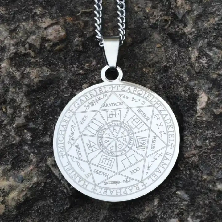 Stainless Steel Seven Angels Seal Magic Array Necklace Rune Amulet Protection Jewelry
