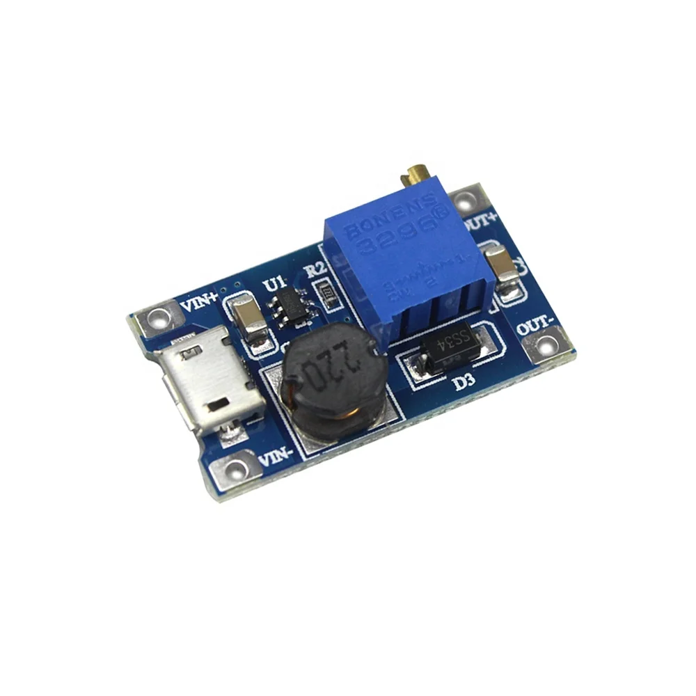 MT3608 DC-DC Adjustable Boost Module 2A Boost Plate 2A Step Up Module with MICRO USB 2V - 24V to 5V 9V 12V 28V LM2577