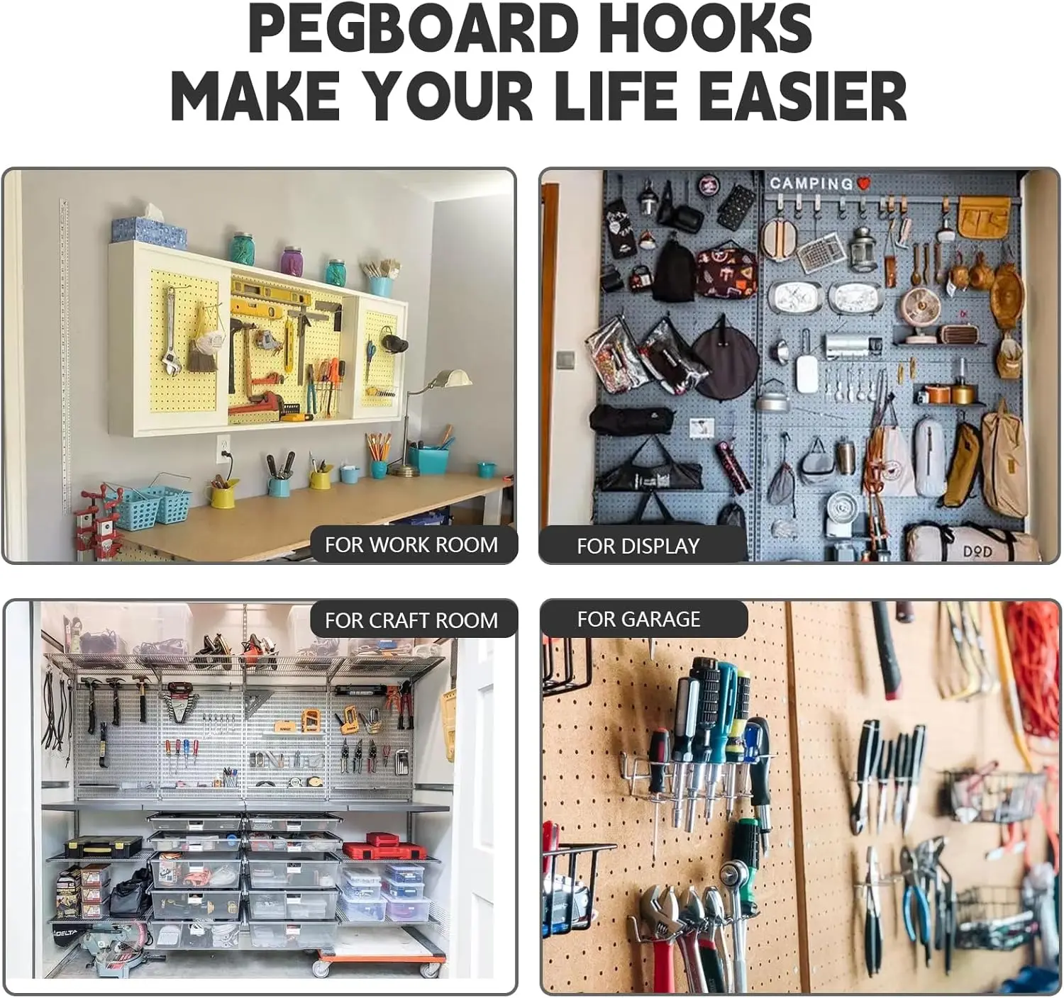 3 Size Metal Pegboard Hooks Assortment 90 Pieces for Retail Shop Supermarket