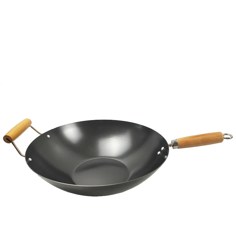 Factory Direct Sales Chinese Home Cooking Stir Frying Induction Non Stick Cook Wok Pan With wooden handle Chinese Wok Pan
